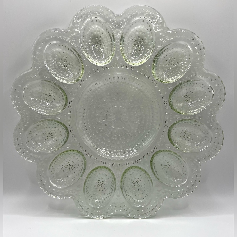 VTG Clear Pressed Indiana Glass Crystal Cut Serving Dish Deviled Eggs Tray